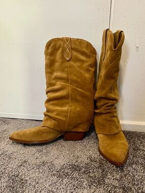 Marc Fisher Calysta Slouch Chestnut Brown Suede Pointed Toe Boot